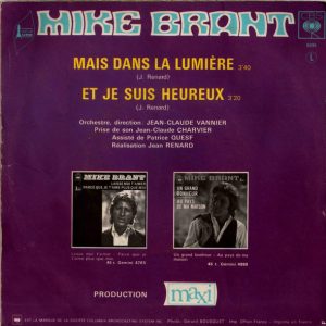 Mike Brant - Mais Dans La Lumière / Et Je Suis Heureux - Afbeelding 2