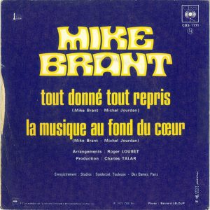 Mike Brant - Tout Donné Tout Repris / La Musique Au Fond Du Cœur - Afbeelding 2