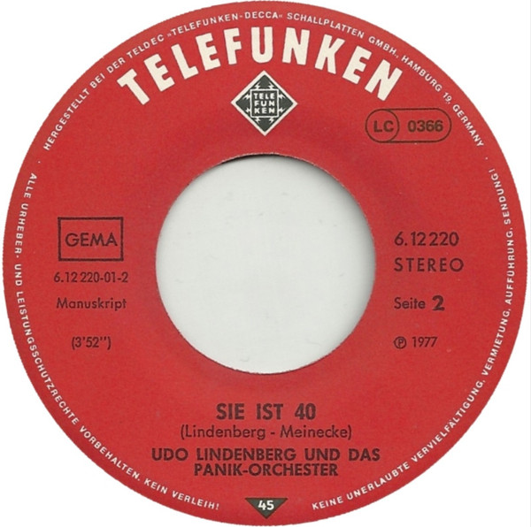 Udo Lindenberg Und Das Panikorchester - Riki Masorati / Sie Ist Vierzig 4 Udo Lindenberg Und Das Panikorchester - Riki Masorati / Sie Ist Vierzig