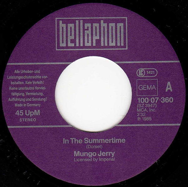 Mungo Jerry - In The Summertime / Lady Rose 4 Mungo Jerry - In The Summertime / Lady Rose