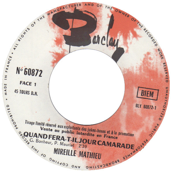 Mireille Mathieu - Quand Fera-T-Il Jour Camarade / La Vieille Barque 3 Mireille Mathieu - Quand Fera-T-Il Jour Camarade / La Vieille Barque