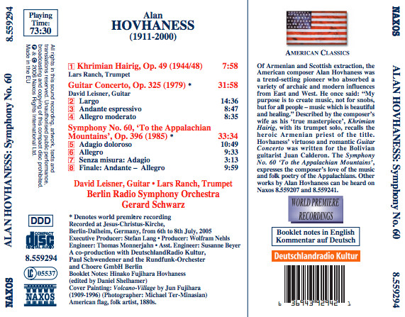 Alan Hovhaness - Symphony No. 60 / Guitar Concerto / Khrimian Hairig 2 Alan Hovhaness - Symphony No. 60 / Guitar Concerto / Khrimian Hairig