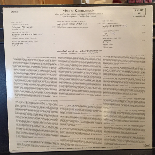 Kontrabaßquartett Der Berliner Philharmoniker - Virtuose Kammermusik • Virtuoso Chamber Music • Musique De Chambre Virtuose (Kontrabaßquartett ∙ Double-Bass Quartet) 2 Kontrabaßquartett Der Berliner Philharmoniker - Virtuose Kammermusik • Virtuoso Chamber Music • Musique De Chambre Virtuose (Kontrabaßquartett ∙ Double-Bass Quartet)