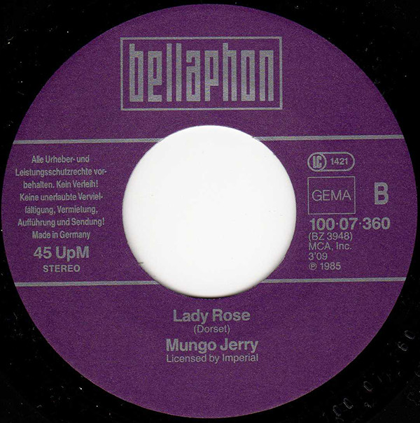 Mungo Jerry - In The Summertime / Lady Rose 3 Mungo Jerry - In The Summertime / Lady Rose
